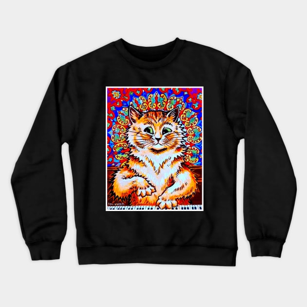 Cat Playing a Piano : A Louis Wain abstract psychedelic Art Print Crewneck Sweatshirt by posterbobs